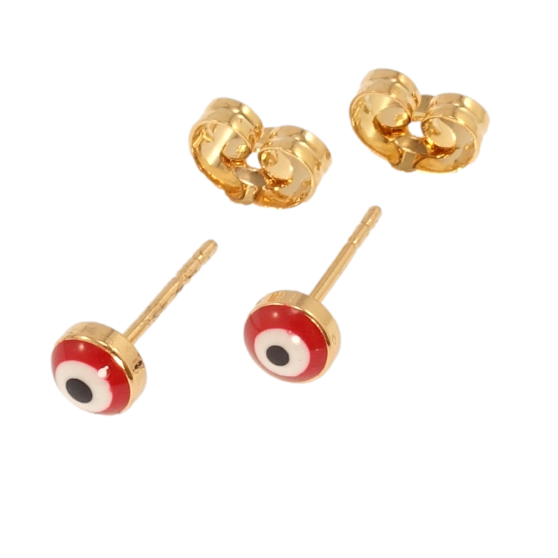 Серьги Xuping Позолота 18K пусеты Красный Глаз Фатимы, эмаль ø 5мм фото №1