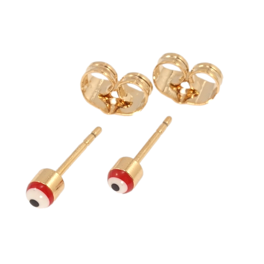 Серьги Xuping Позолота 18K пусеты Красный Глаз Фатимы, эмаль ø 3мм фото №1