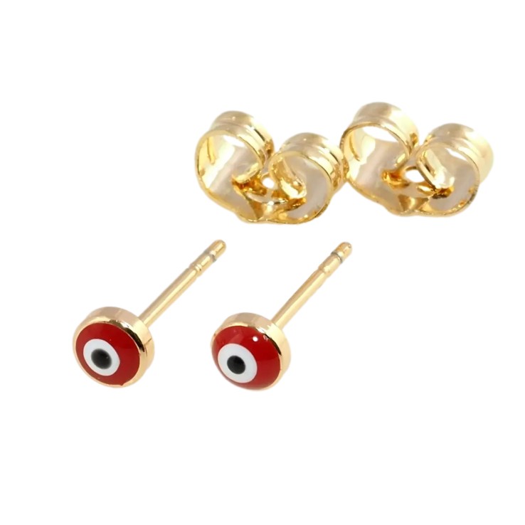 Серьги Xuping Позолота 18K пусеты Красный Глаз Фатимы, эмаль ø 4мм фото №16