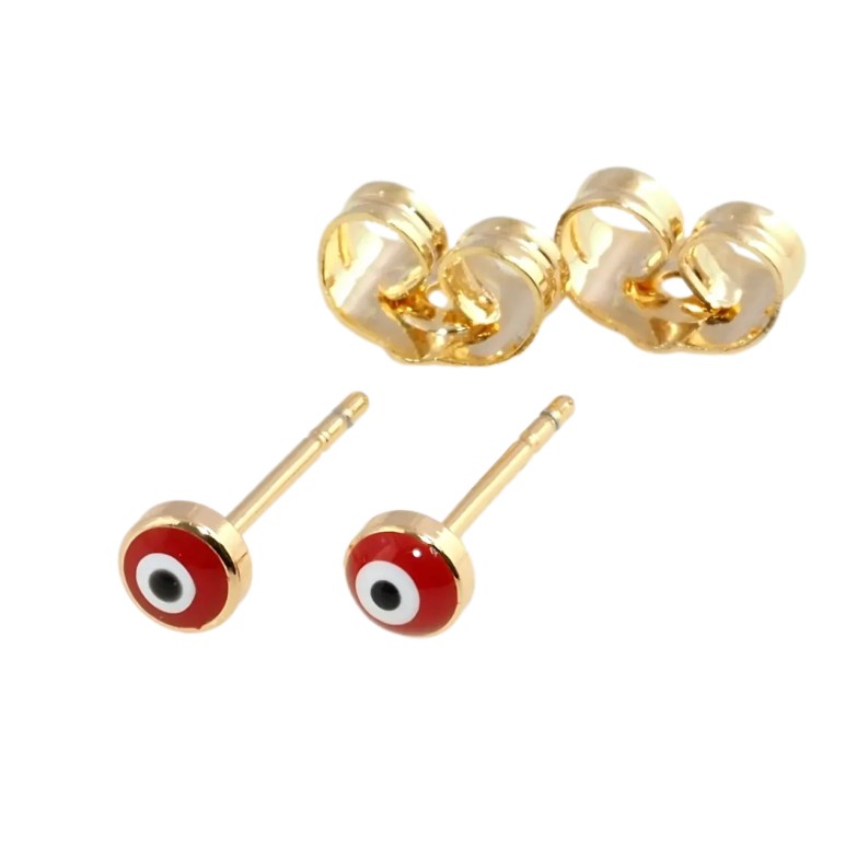 Серьги Xuping Позолота 18K пусеты Красный Глаз Фатимы, эмаль ø 4мм фото №1