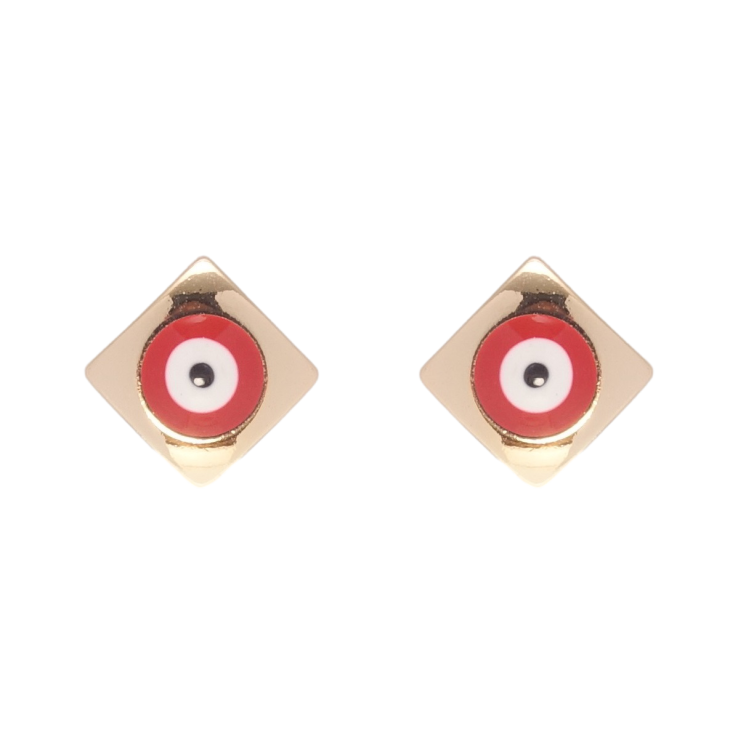 Серьги Xuping Позолота 18K пусеты Ромбы красный Глаз Фатимы, эмаль 8х8мм фото №9