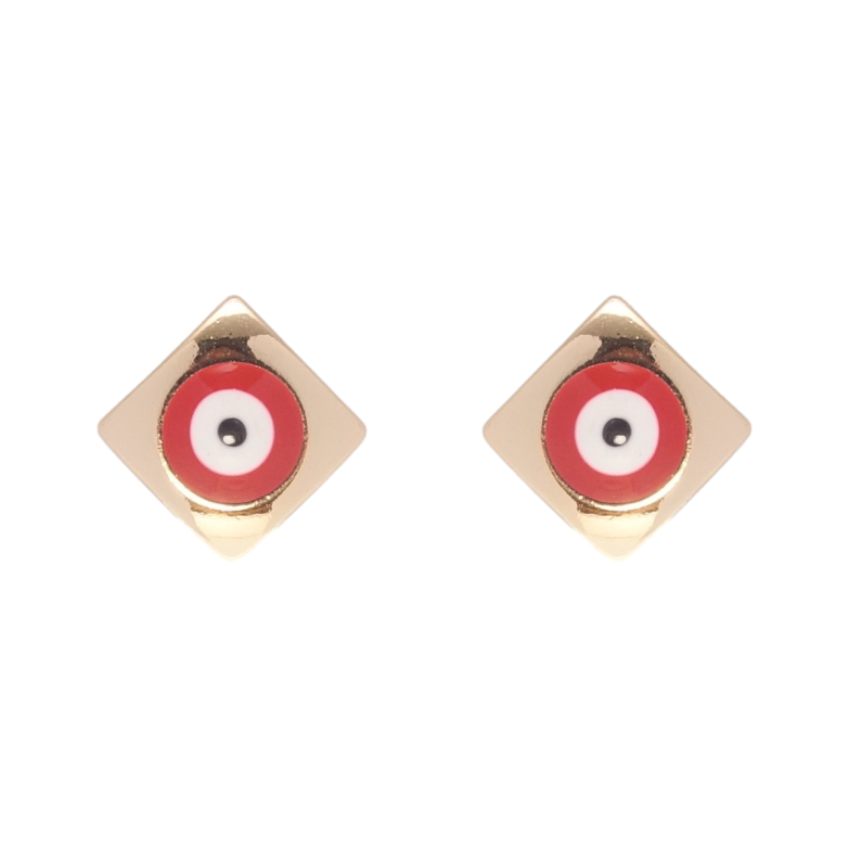 Серьги Xuping Позолота 18K пусеты Ромбы красный Глаз Фатимы, эмаль 8х8мм фото №1