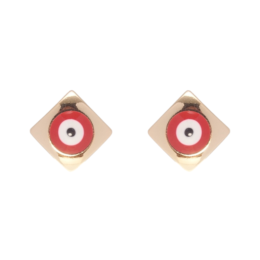 Серьги Xuping Позолота 18K пусеты Ромбы красный Глаз Фатимы, эмаль 8х8мм фото №1