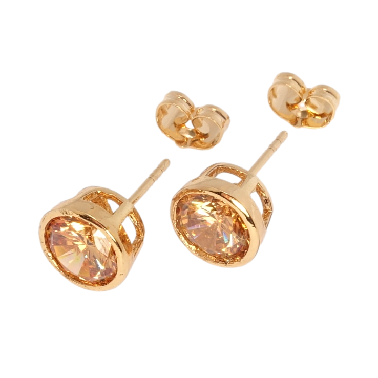 Серьги Xuping Позолота 18K пусеты Оранжевый фианит в ободковой оправе ø 9мм фото №15