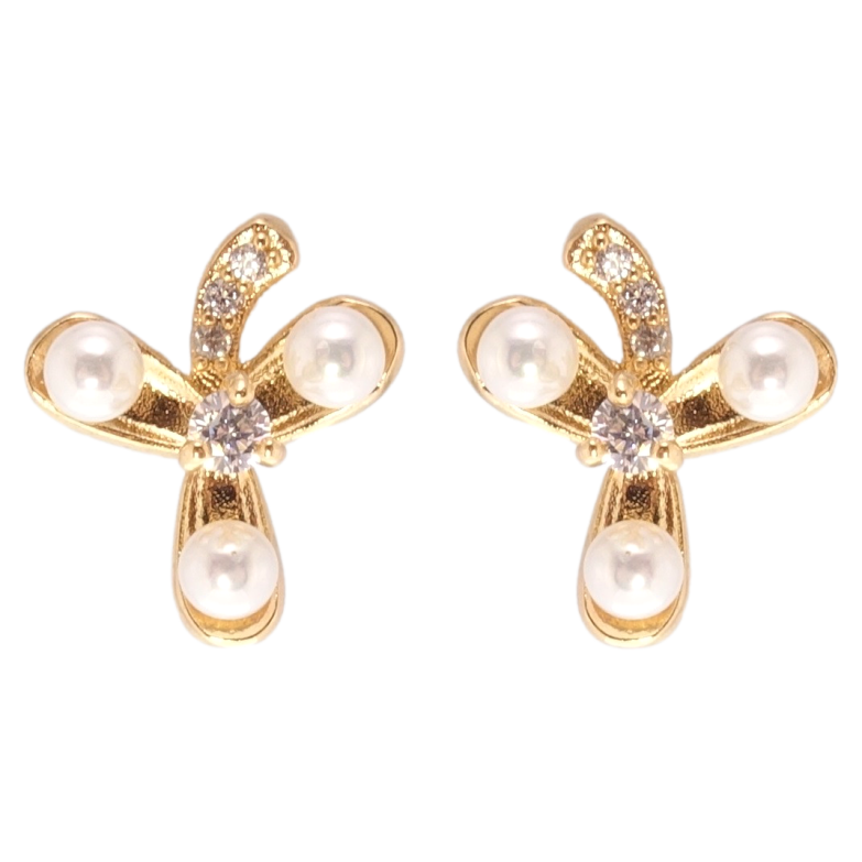 Сережки Xuping Позолота 18K пусети Квіточки з цирконієм та перлами фото №1