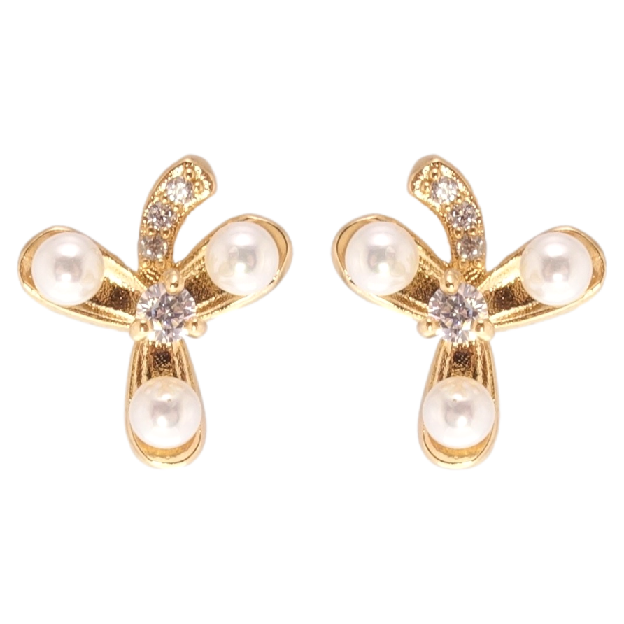 Сережки Xuping Позолота 18K пусети Квіточки з цирконієм та перлами фото №1
