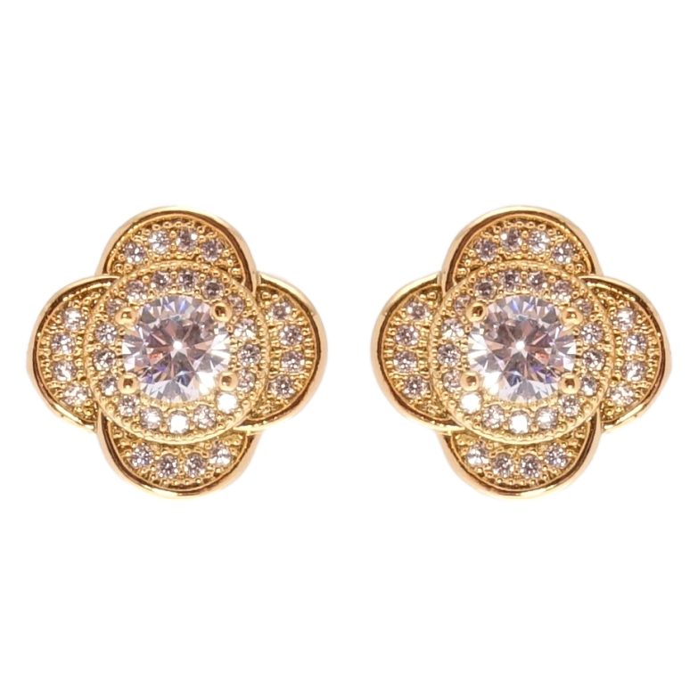 Серьги Xuping Позолота 18K пусеты Цветочки с цирконием фото №1