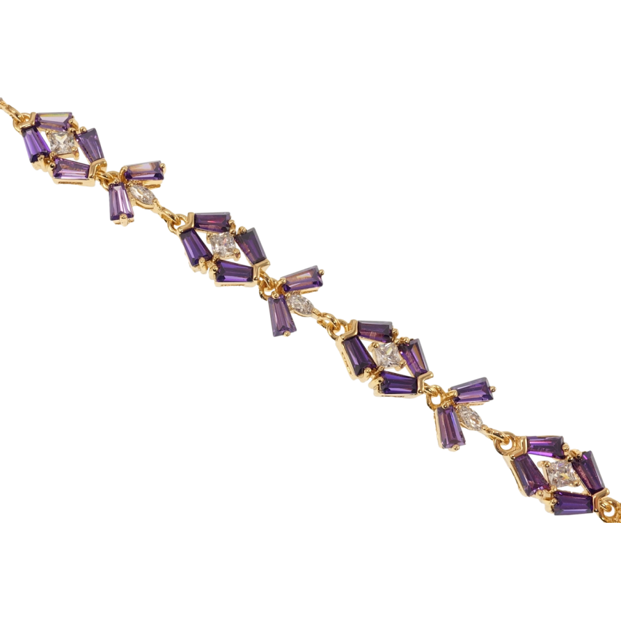 Браслет Xuping Позолота 18K Инкрустация сиреневыми фианитами длина с доп.замком 18.5,21.5см х 8-10мм фото №1