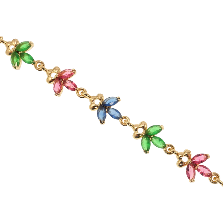 Браслет Xuping Позолота 18K Цветочки цветные фианиты длина 20см х 8мм фото №1