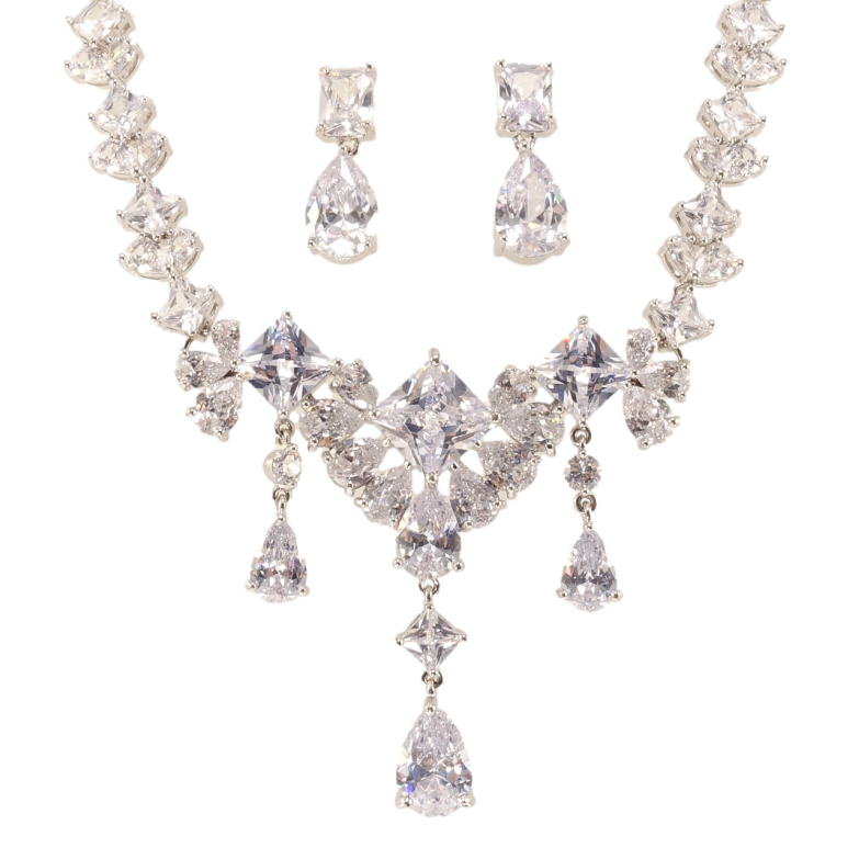 Набор Xuping Родий Серьги Колье Кристальная роскошь размер 40см х 7-9мм фото №1