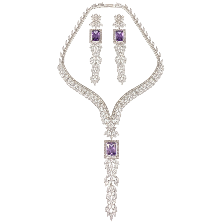 Набір Xuping Родій Сережки Кольє Композиція з біло-бузкових фіанітів розмір 42см х 7-11мм фото №1