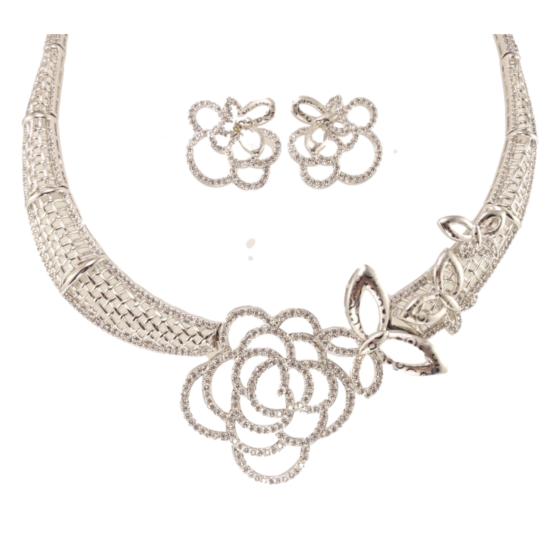 Набір Xuping Родій Сережки Кольє Квітка з метеликами розмір 42-44,5см х 3мм фото №1