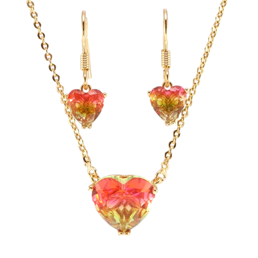 Набір Xuping Позолота 18K Сережки Кулон на ланцюжку Кольорові кришталеві серця розмір 49-55см х 1мм фото №1
