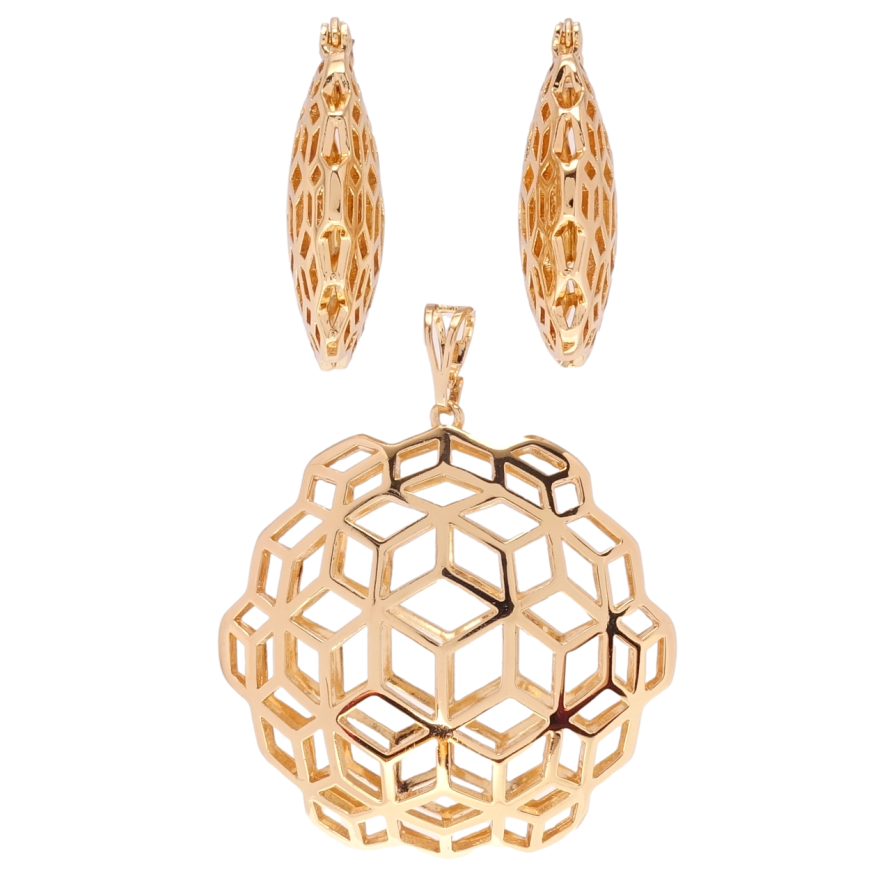Набор Xuping Позолота 18K Серьги Кулон Резной геометрический орнамент фото №1