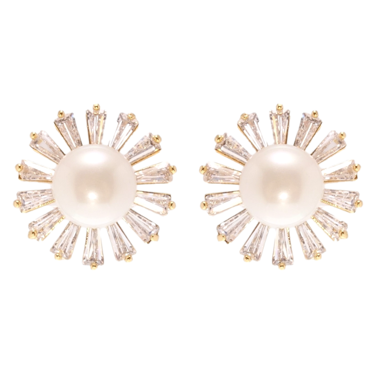 Сережки Xuping Позолота 18K пусети Квіточки з цирконієм та перлами фото №15