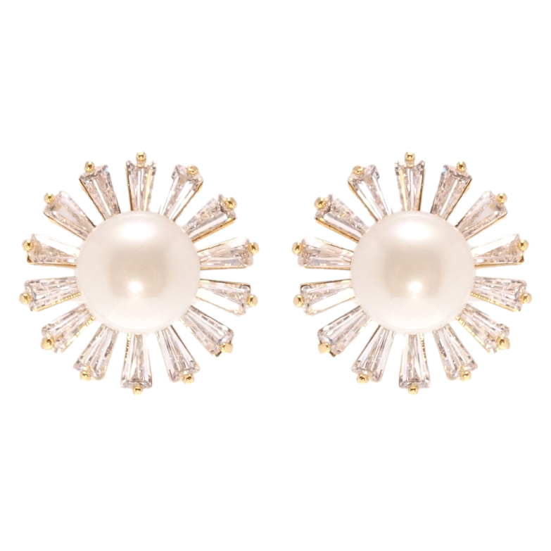 Сережки Xuping Позолота 18K пусети Квіточки з цирконієм та перлами фото №1