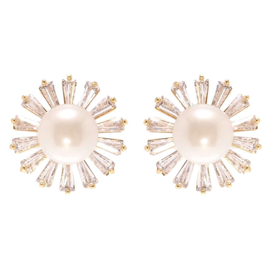 Сережки Xuping Позолота 18K пусети Квіточки з цирконієм та перлами фото №1