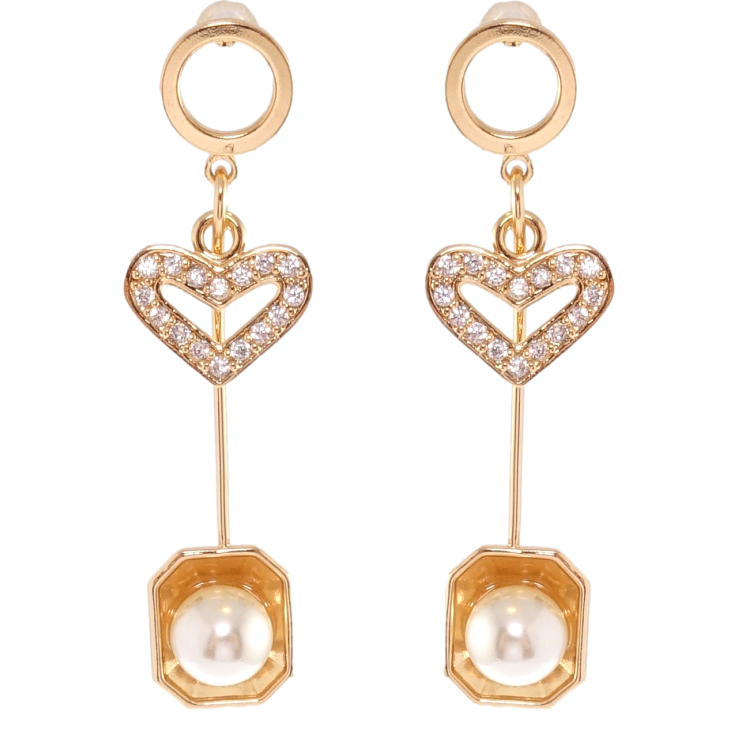 Серьги Xuping Позолота 18K пусеты Подвески с сердечками и жемчугом фото №2