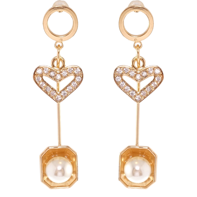 Сережки Xuping Позолота 18K пусети Підвіски з сердечками та перлами фото №3