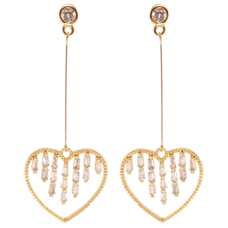 Серьги Xuping Позолота 18K пусеты Подвески сердечки с фианитами фото №1
