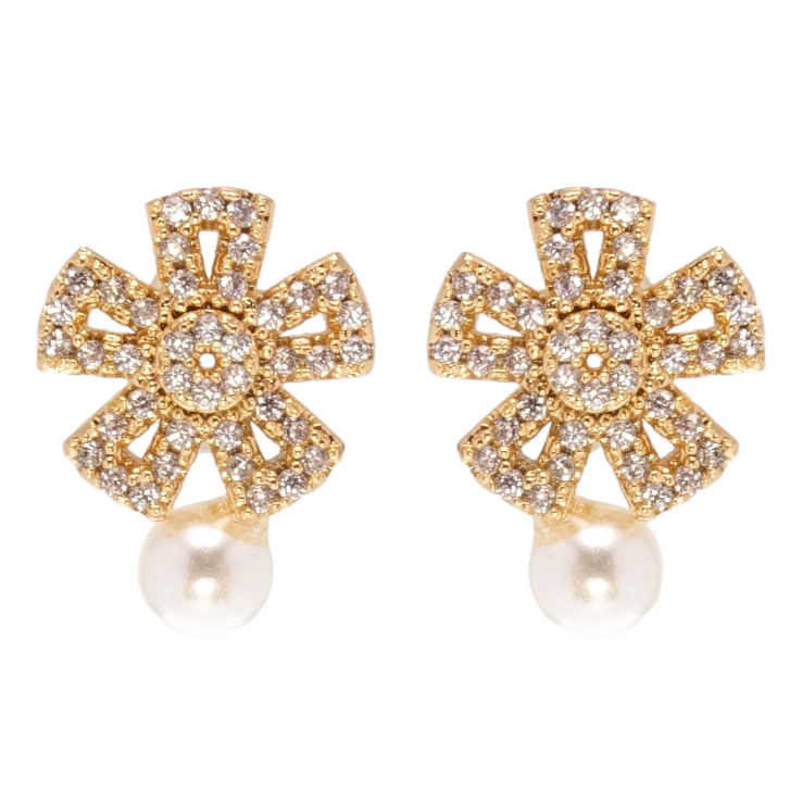 Серьги Xuping Позолота 18K пусеты Цветок с жемчужиной фото №7