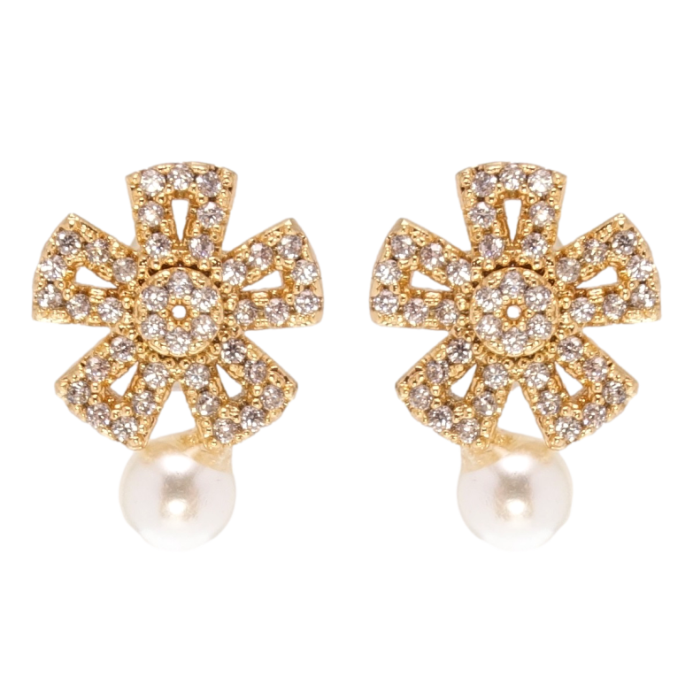 Серьги Xuping Позолота 18K пусеты Цветок с жемчужиной фото №1