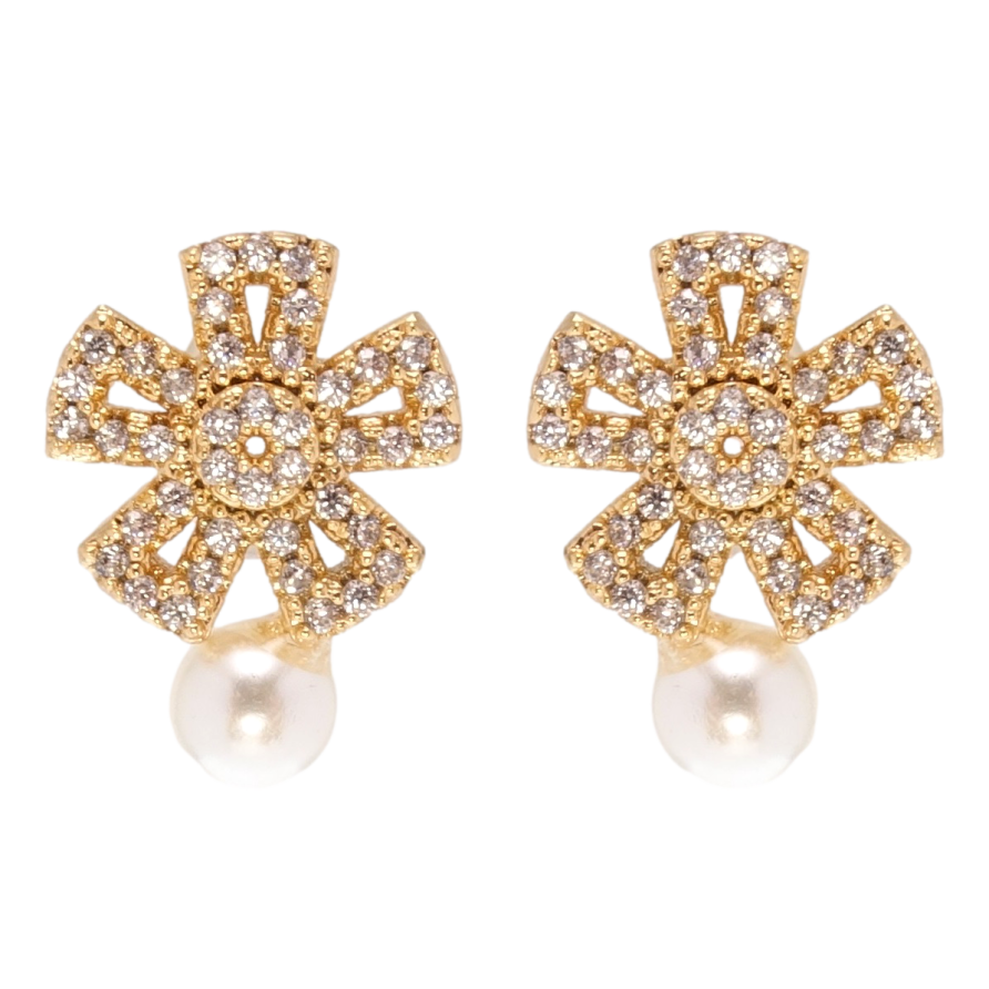 Серьги Xuping Позолота 18K пусеты Цветок с жемчужиной фото №1