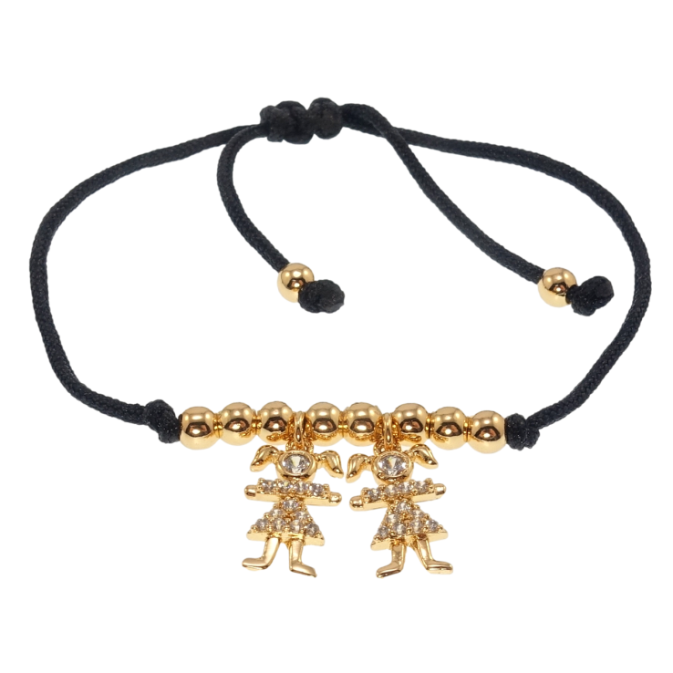 Браслет Xuping Позолота 18K Чорний шнур із підвісками дівчинки довжина на затяжці 12-24см х 2мм фото №6 Браслет Xuping Позолота 18K Чорний шнур із підвісками дівчинки довжина на затяжці 12-24см х 2мм фото №6