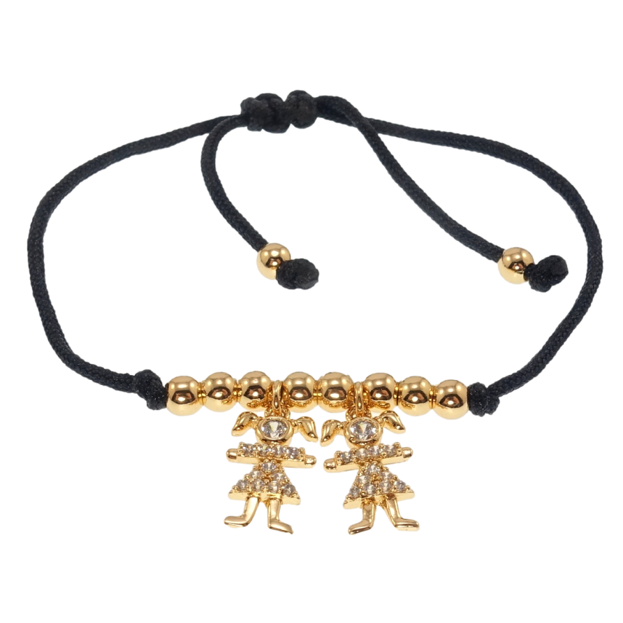 Браслет Xuping Позолота 18K Чорний шнур із підвісками дівчинки довжина на затяжці 12-24см х 2мм фото №1 Браслет Xuping Позолота 18K Чорний шнур із підвісками дівчинки довжина на затяжці 12-24см х 2мм фото №1