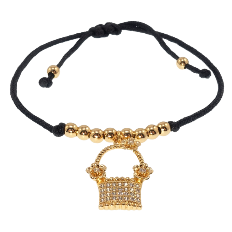 Браслет Xuping Позолота 18K Чорний шнур з підвіскою кошик довжина на затяжці 12-24см х 2мм фото №11 Браслет Xuping Позолота 18K Чорний шнур з підвіскою кошик довжина на затяжці 12-24см х 2мм фото №11