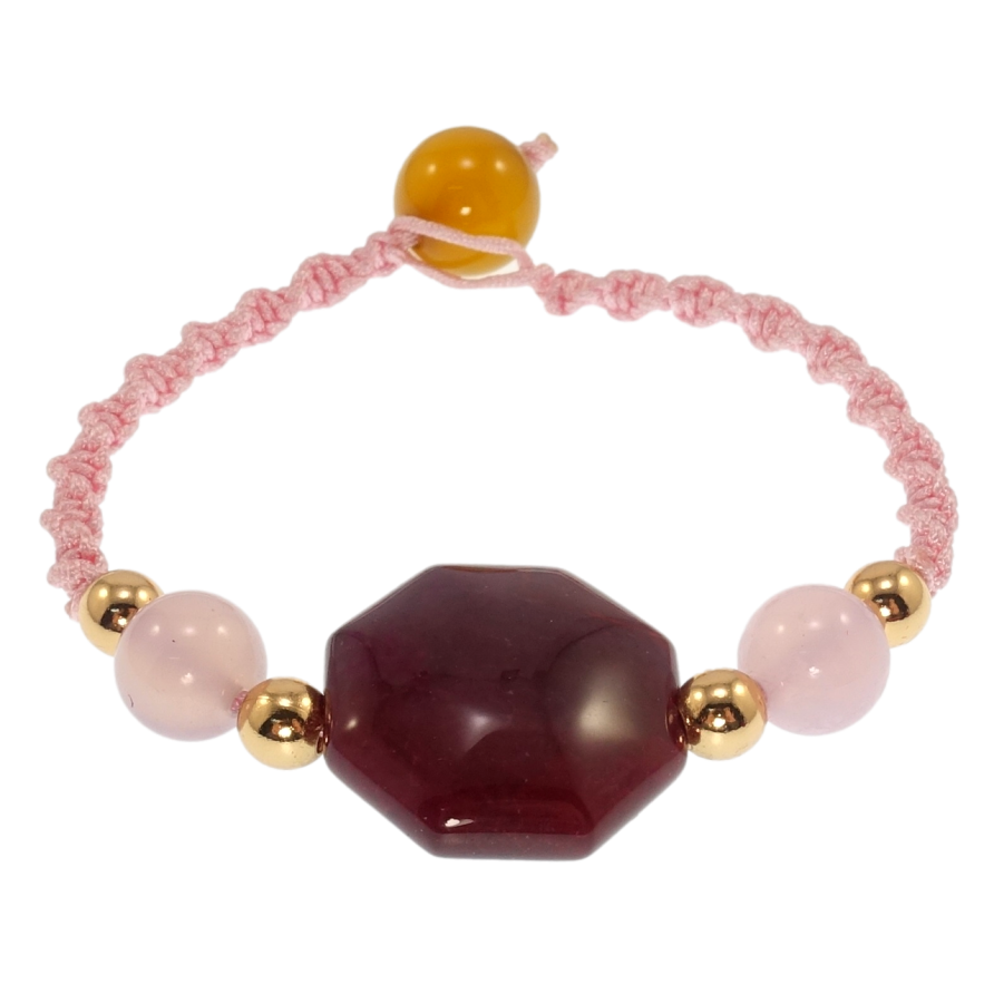 Браслет Xuping Позолота 18K Рожевий шнур з намистинами та вставкою (колір вставки в асортименті) довжина 14см х фото №1
