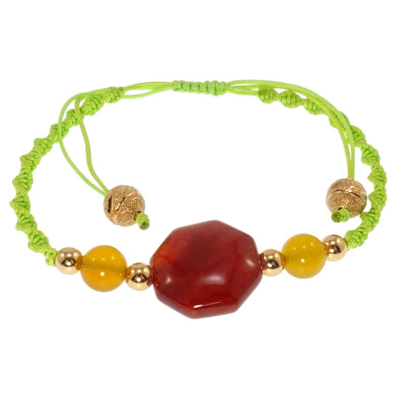Браслет Xuping Позолота 18K Салатовый шнур с бусинами и вставкой (цвет вставки в ассортименте) фото №1