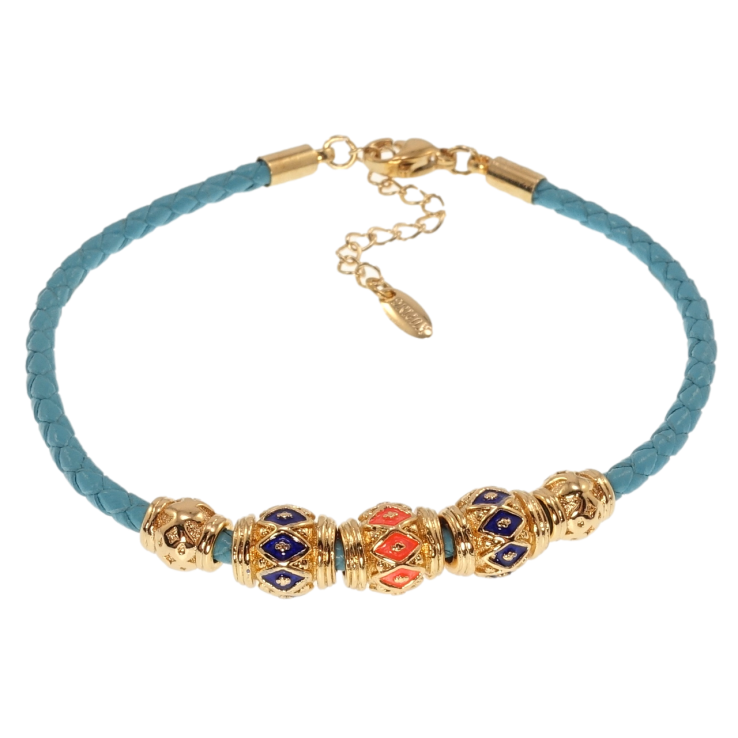 Браслет Xuping Позолота 18K Голубой шнур с бусинами размер с доп.цепочкой 19-22,5см х 3мм фото №13