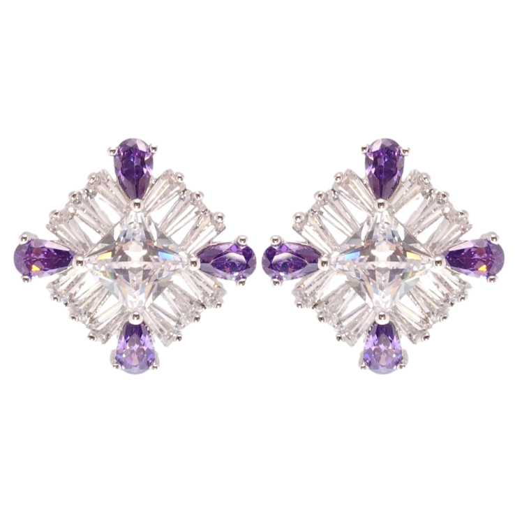 Серьги Xuping Родий пусеты Кристальные ромбы 15х15мм фото №20