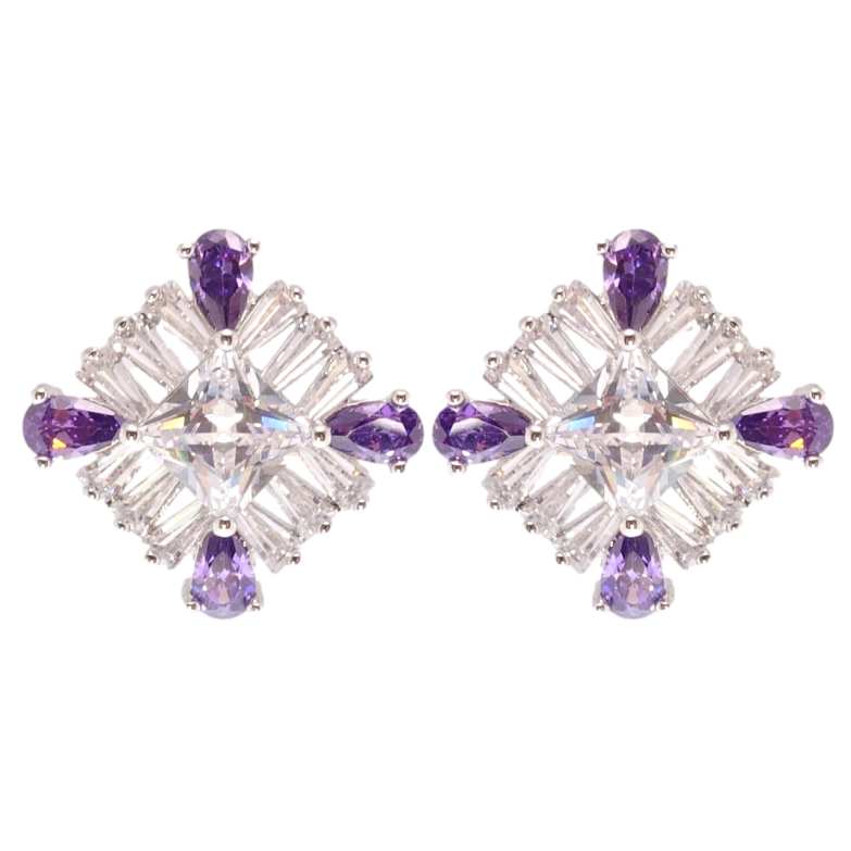 Серьги Xuping Родий пусеты Кристальные ромбы 15х15мм фото №1