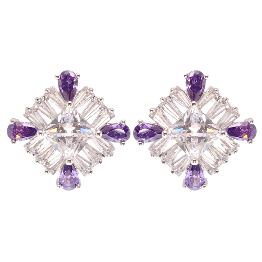 Серьги Xuping Родий пусеты Кристальные ромбы 15х15мм фото №1