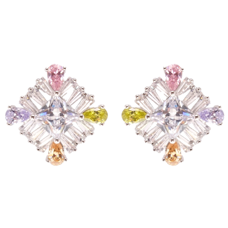 Серьги Xuping Родий пусеты Кристальные ромбы 15х15мм фото №21