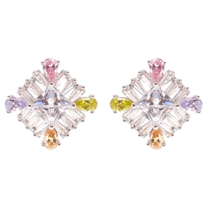 Серьги Xuping Родий пусеты Кристальные ромбы 15х15мм фото №1