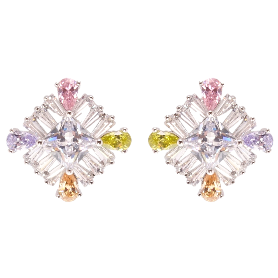 Серьги Xuping Родий пусеты Кристальные ромбы 15х15мм фото №1