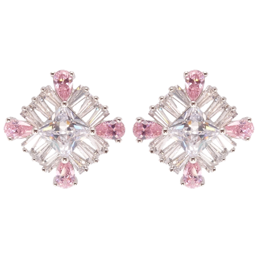 Серьги Xuping Родий пусеты Кристальные ромбы 15х15мм фото №1