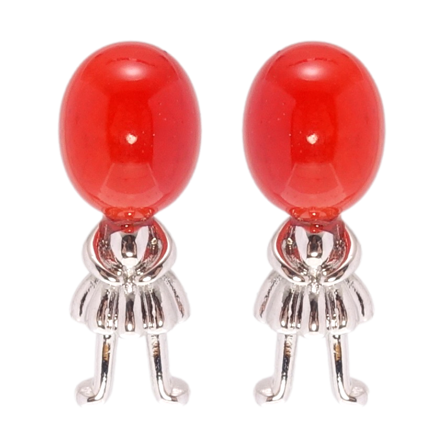 Серьги Xuping Родий пусеты Человечки с красными бусинами фото №1