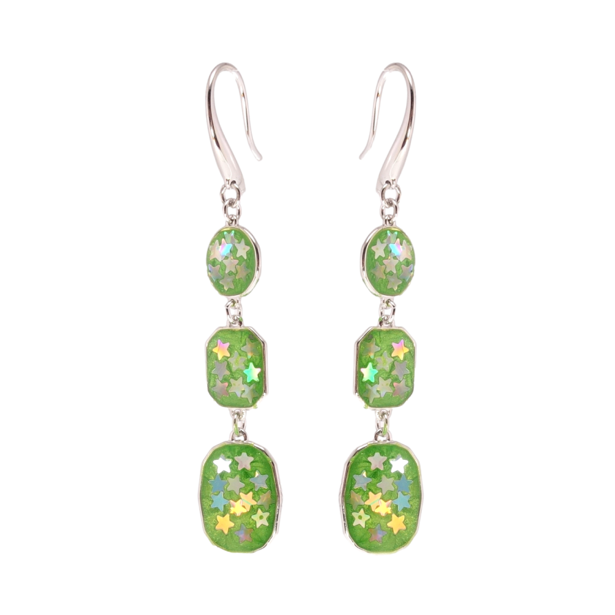 Сережки Xuping Родій французький замок Підвіски із зірочками на салатовій емалі фото №1