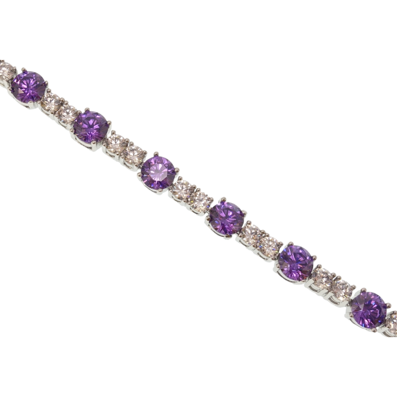 Браслет Xuping Родий Дорожка циркония с сиреневыми фианитами размер с доп.замком 16,17.5см х 3-5мм фото №1