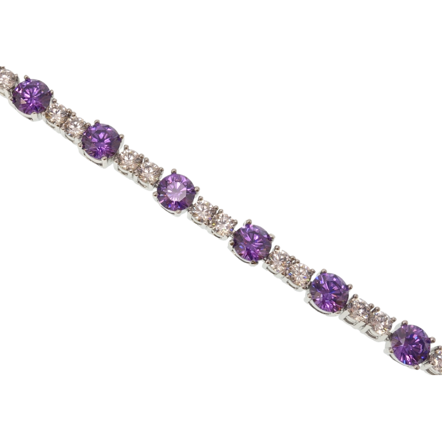 Браслет Xuping Родий Дорожка циркония с сиреневыми фианитами размер с доп.замком 16,17.5см х 3-5мм фото №1