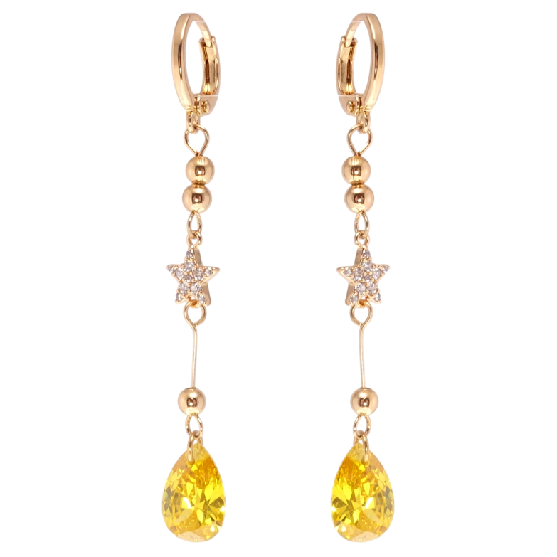 Сережки Xuping Позолота 18K підвіски на колечках Зірочки з жовтими фіанітами фото №10