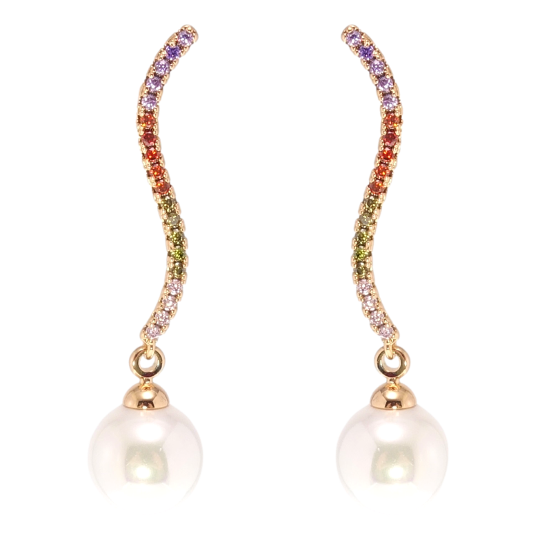 Сережки Xuping Позолота 18K пусети Інкрустація кольоровим цирконієм з перлами фото №1