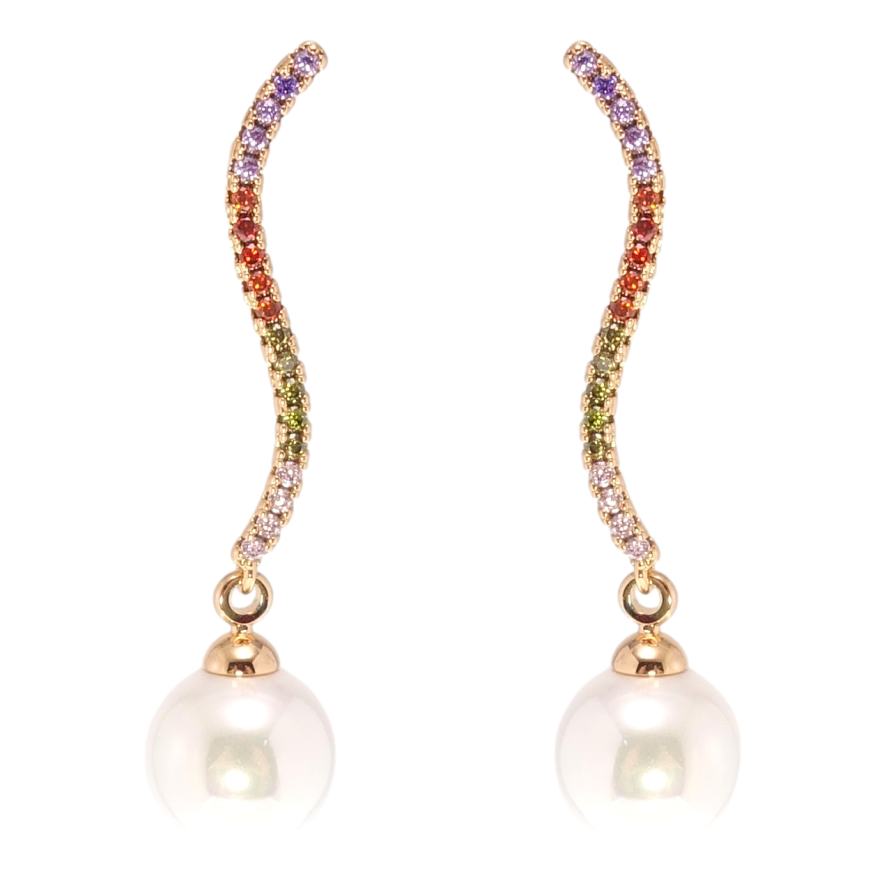 Сережки Xuping Позолота 18K пусети Інкрустація кольоровим цирконієм з перлами фото №1