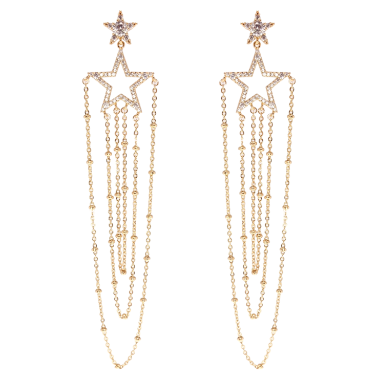 Серьги Xuping Позолота 18K пусеты Звездные подвески с цепочками фото №20