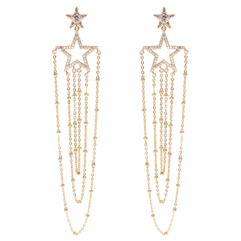 Сережки Xuping Позолота 18K пусети Зоряні підвіски з ланцюжками фото №1
