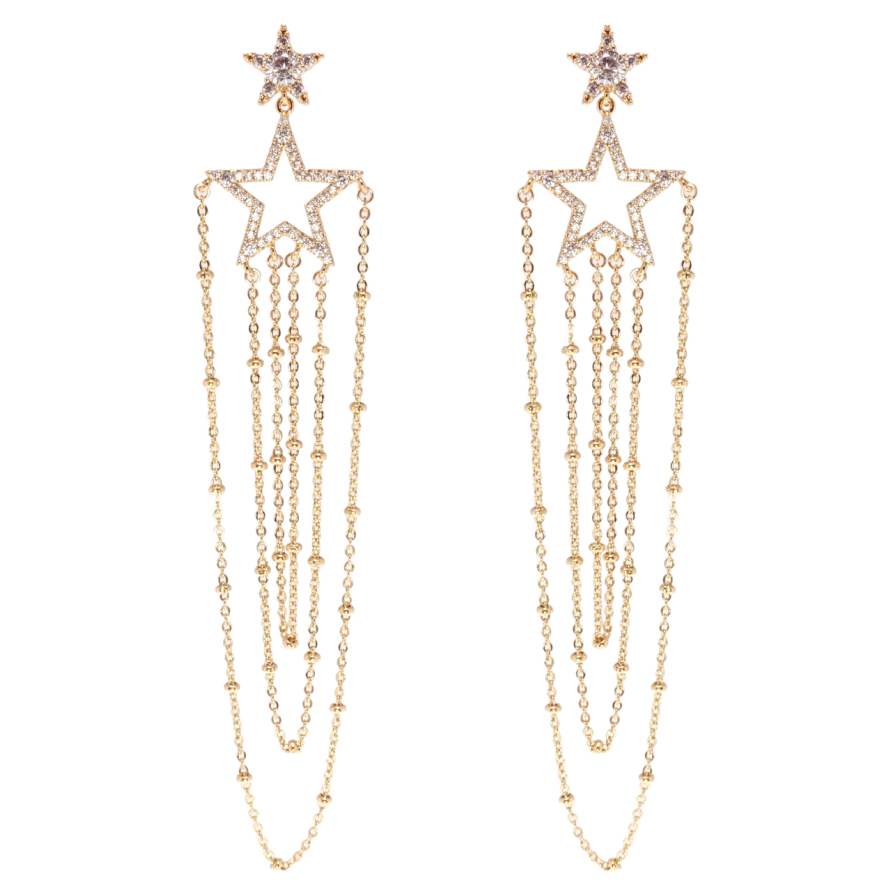 Серьги Xuping Позолота 18K пусеты Звездные подвески с цепочками фото №1